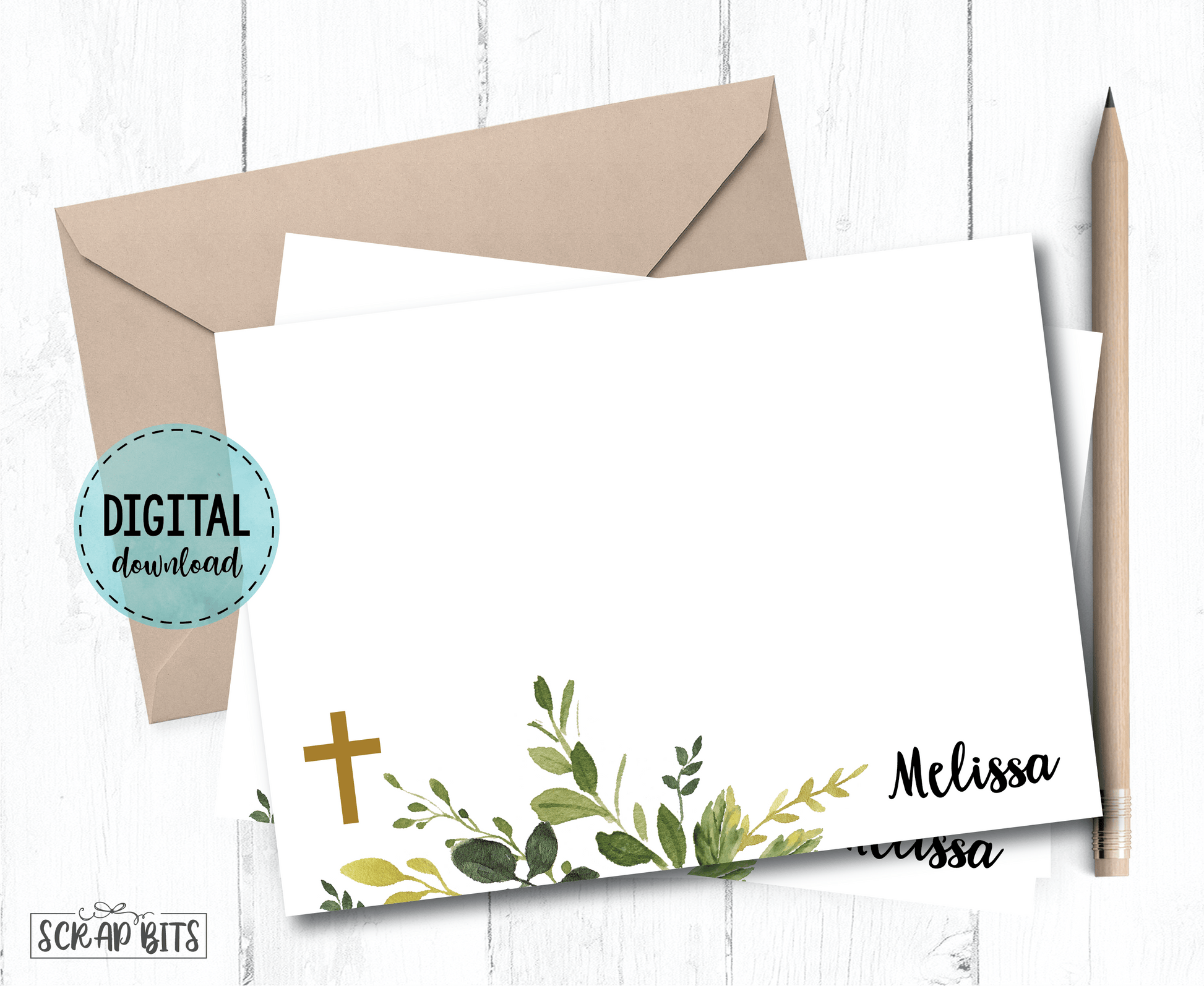 Communion Note Cards, Watercolor Greenery . Digital Note Cards - Scrap Bits