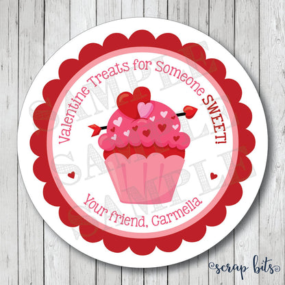 Cupcake Valentine Stickers . Valentine's Day Stickers or Tags - Scrap Bits