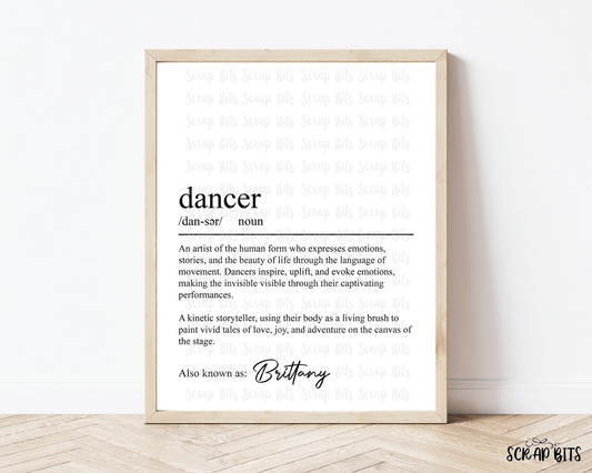 Dancer Definition Print, Personalized Digital Wall Art . 5 Digital Print Sizes - Scrap Bits