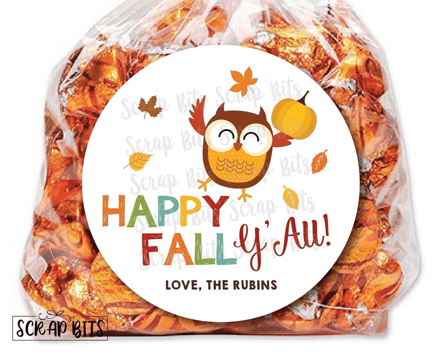 Dancing Owl Happy Fall Y'all Stickers or Tags - Scrap Bits
