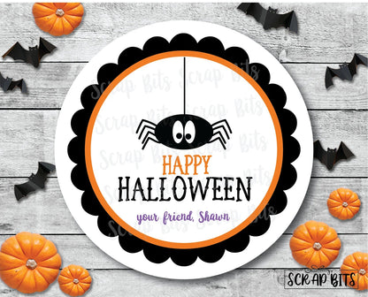 Dangling Spider . Halloween Stickers or Tags - Scrap Bits