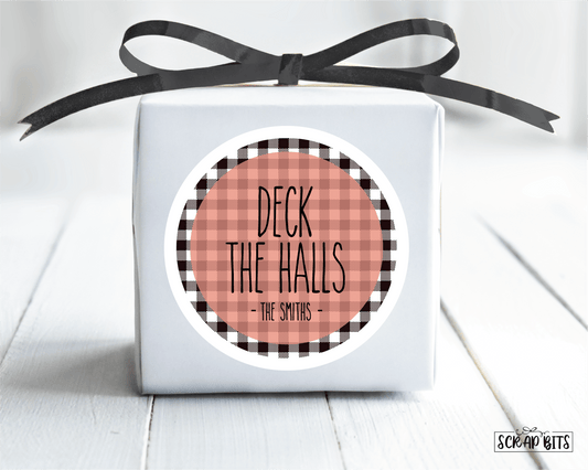 Deck The Halls Stickers, Simple Lettering on Buffalo Plaid Stickers or Tags . Christmas Gift Labels - Scrap Bits