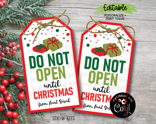Do Not Open Until Christmas Tags, Printable Christmas Gift Tags . Instant Download Editable Template - Scrap Bits