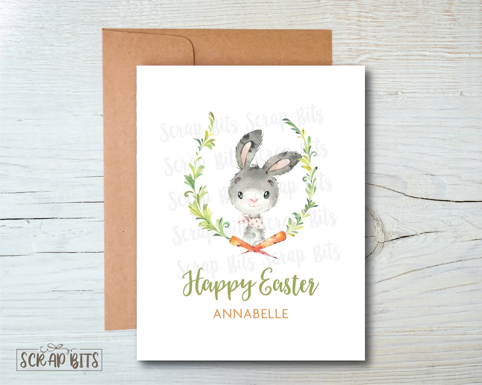 Easter Bunny & Carrot Wreath Easter Card - Scrap Bits