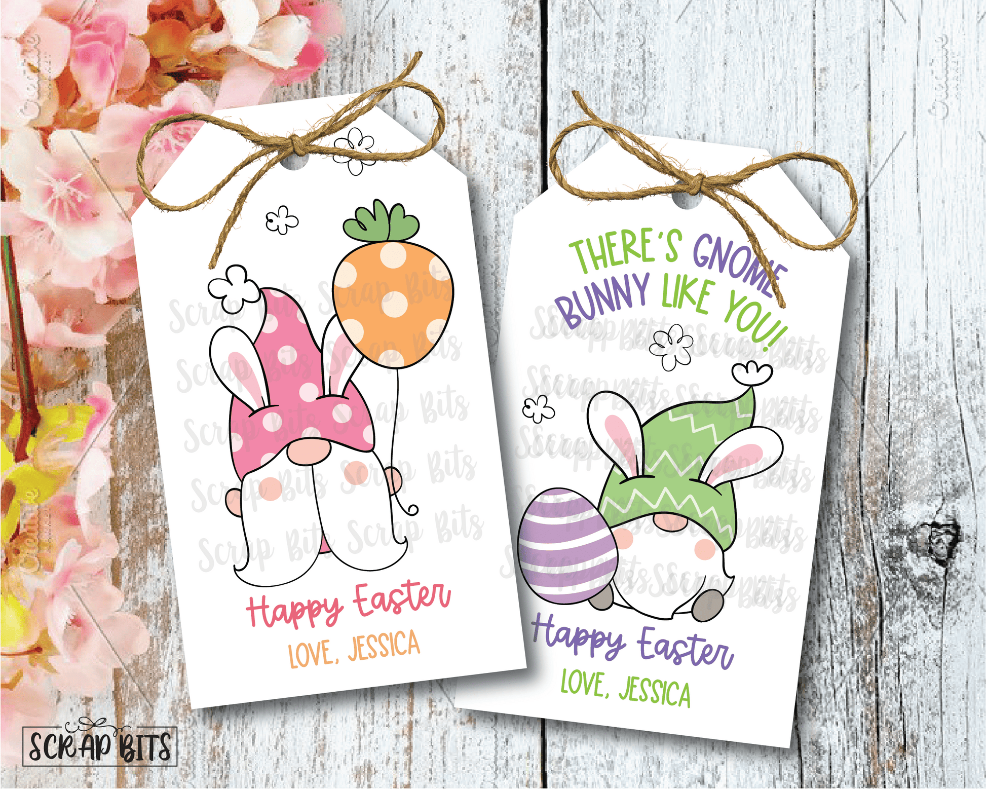 Easter Gnome Tags, There's Gnome Bunny Like You, Personalized Easter Tags - Scrap Bits