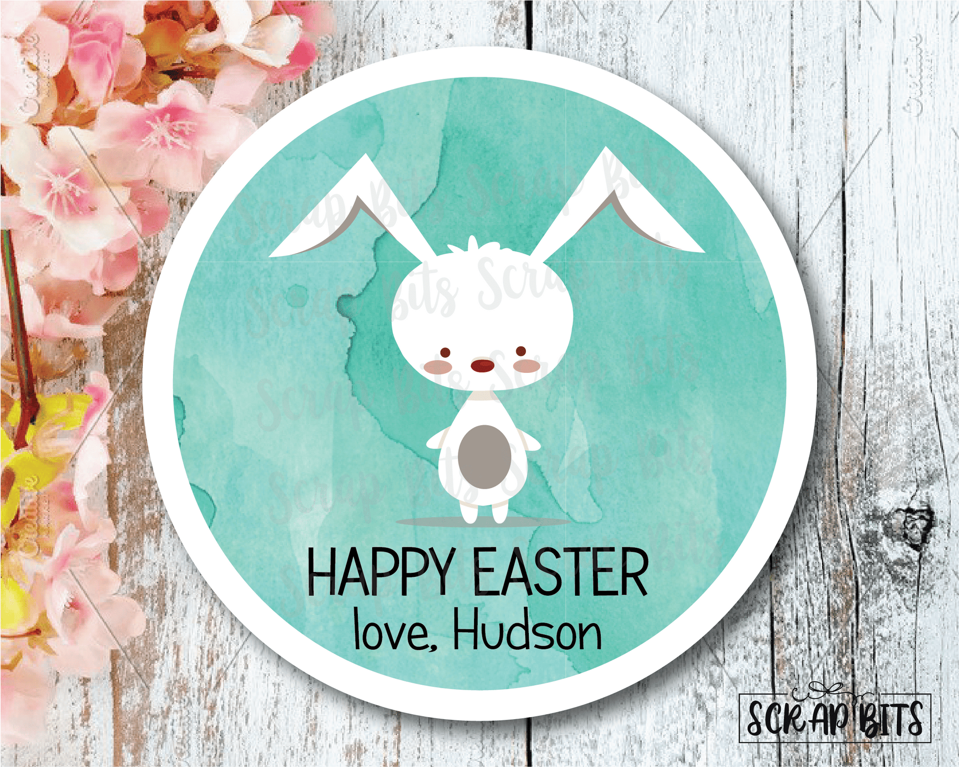 Easter Stickers . Cute Easter Bunny . Personalized Easter Gift Labels - Scrap Bits