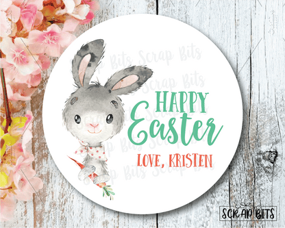 Easter Stickers . Watercolor Easter Bunny & Carrot . Personalized Easter Gift Labels - Scrap Bits