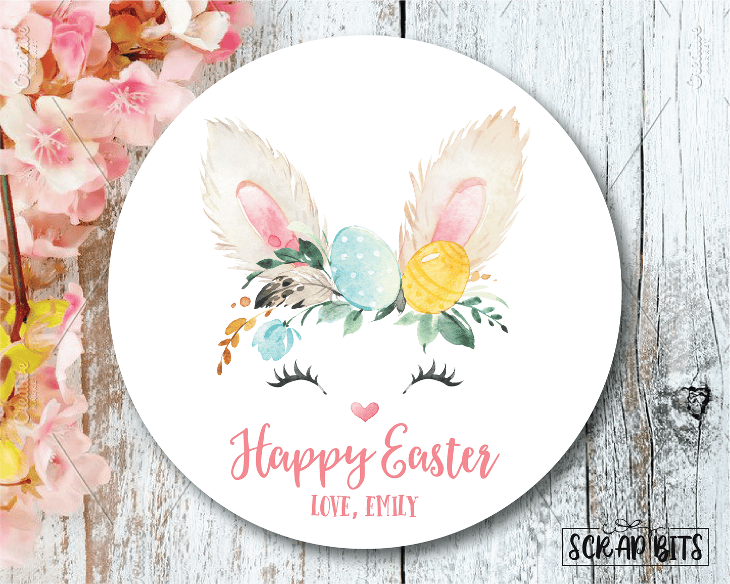 Easter Stickers . Watercolor Easter Bunny Head . Personalized Easter Gift Labels - Scrap Bits
