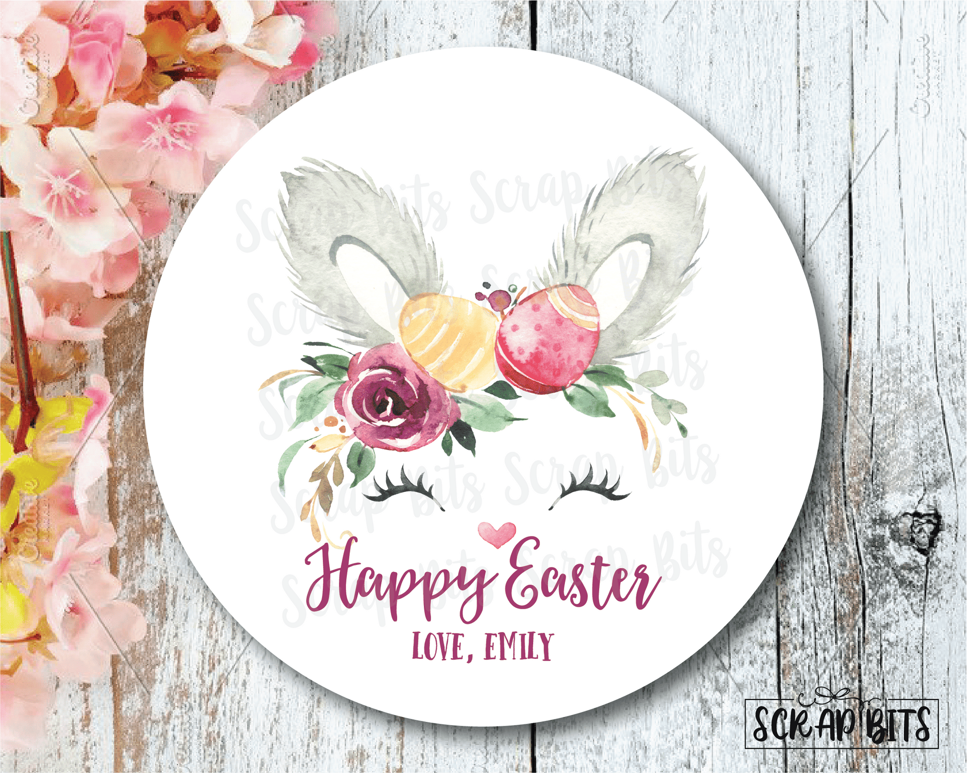 Easter Stickers . Watercolor Easter Bunny Head . Personalized Easter Gift Labels - Scrap Bits