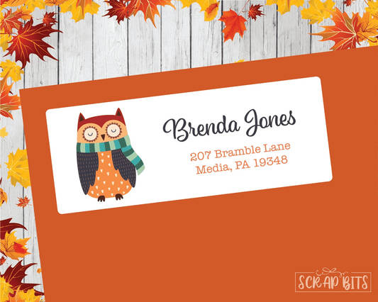 Fall Owl with Scarf Address Labels - Scrap Bits