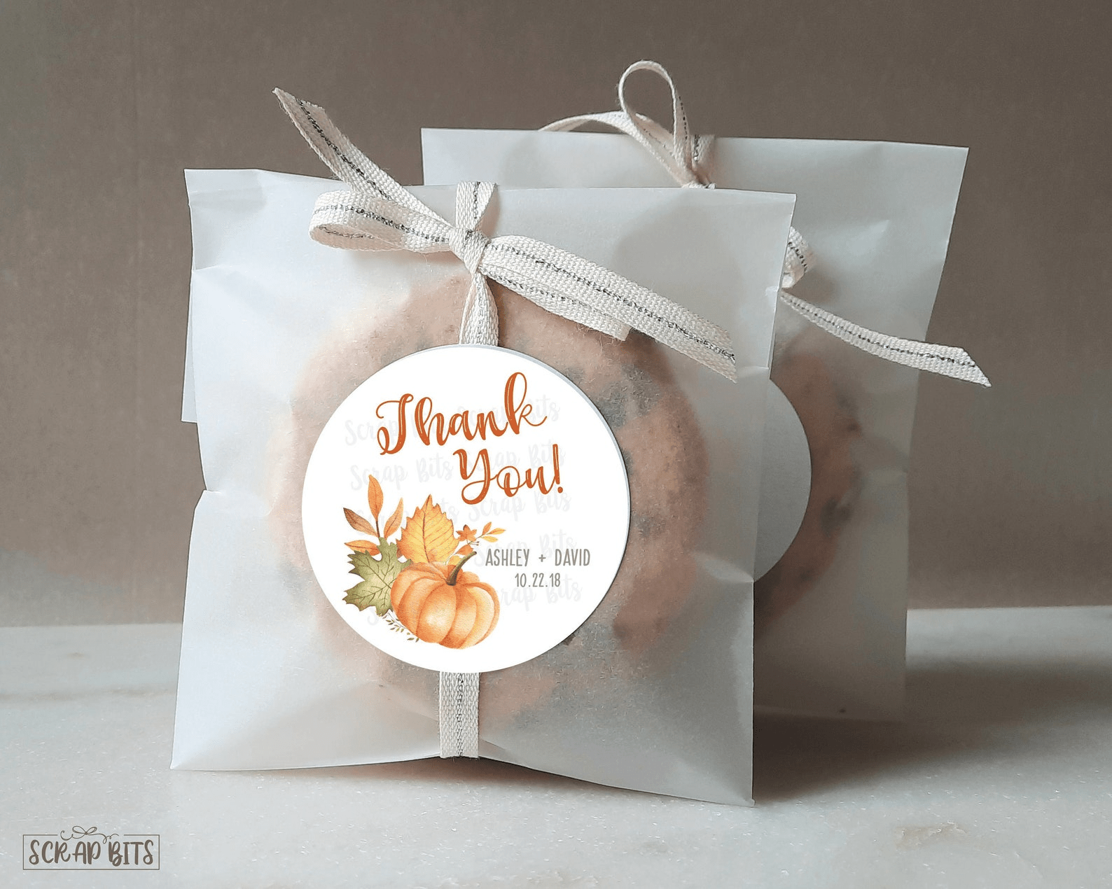 Fall Pumpkin Floral Thank You Stickers, Fall Wedding Favor Stickers or Tags - Scrap Bits