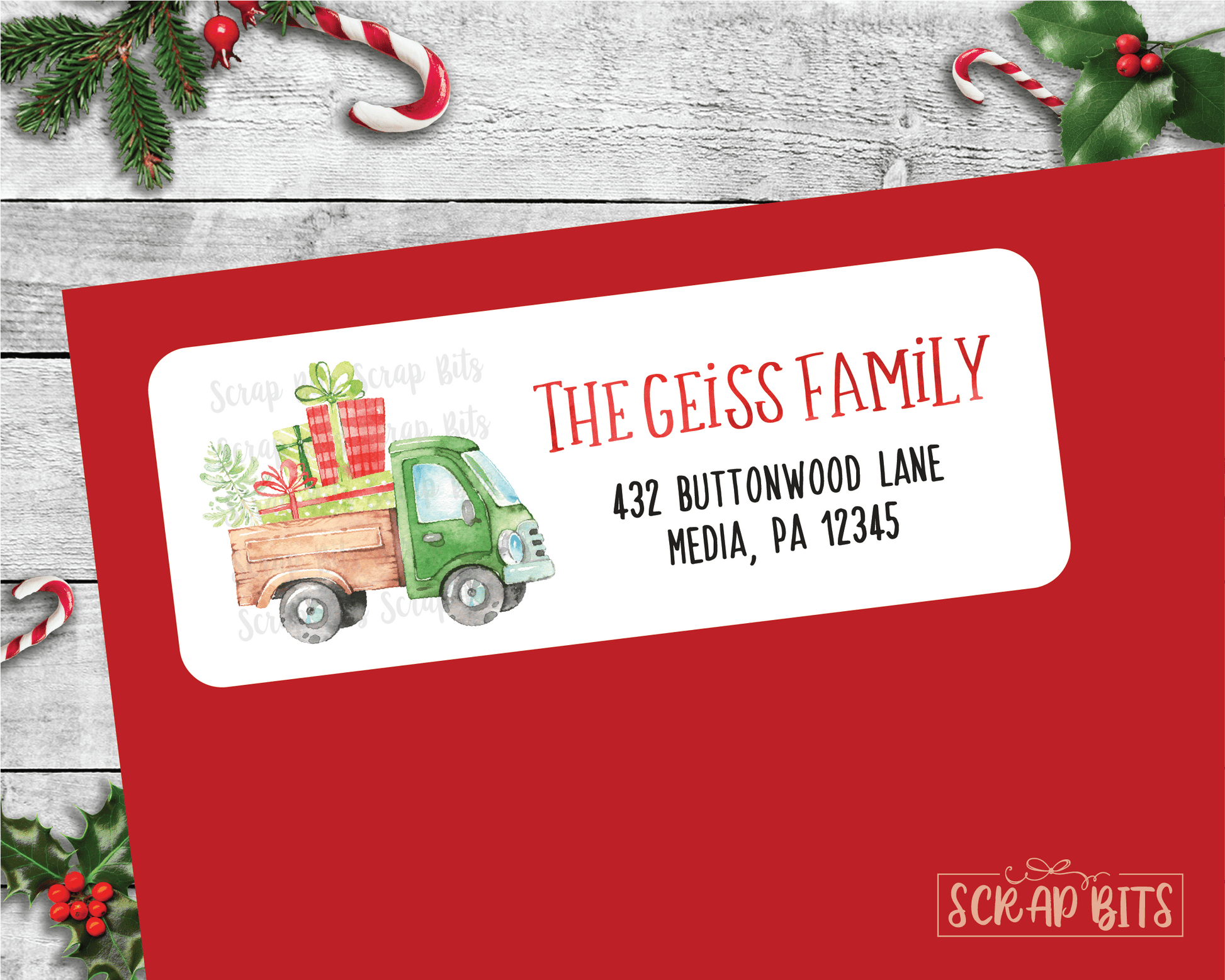 Farm Truck of Presents . Christmas Address Labels - Scrap Bits