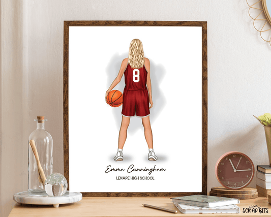 Female Basketball Print, Custom Basketball Gift . Personalized Digital Portrait Print - Scrap Bits