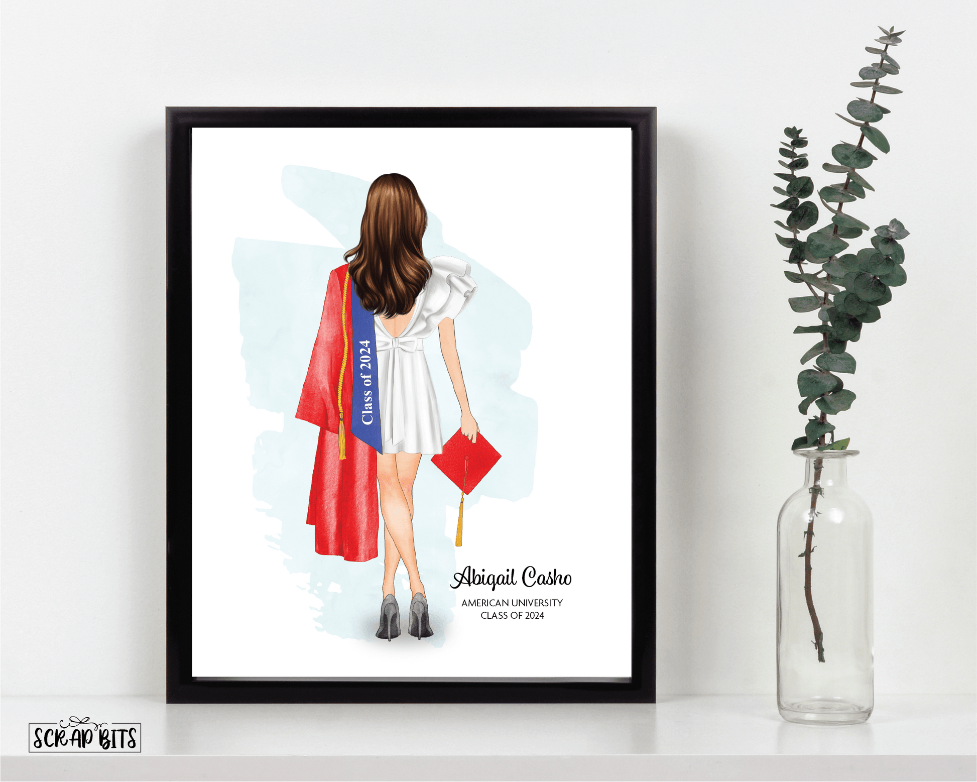 Female Graduation Print, Personalized Graduation Gift for Her, Full Body . Digital Portrait Print - Scrap Bits