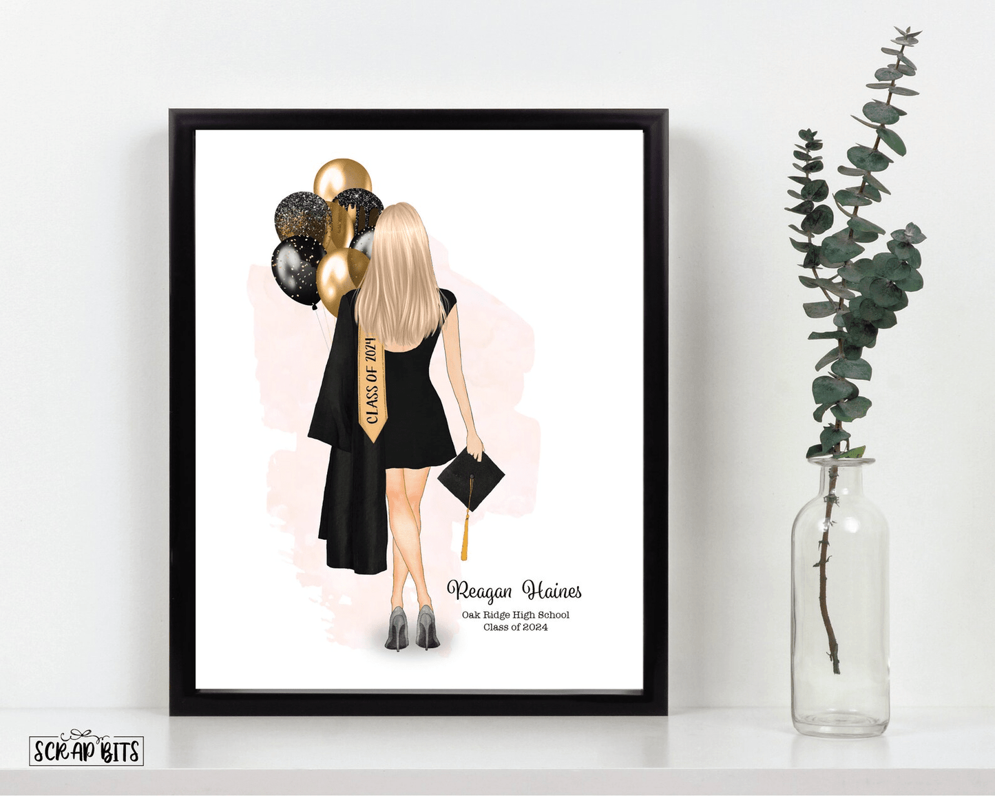 Female Graduation Print, Personalized Graduation Gift for Her, Full Body . Digital Portrait Print - Scrap Bits