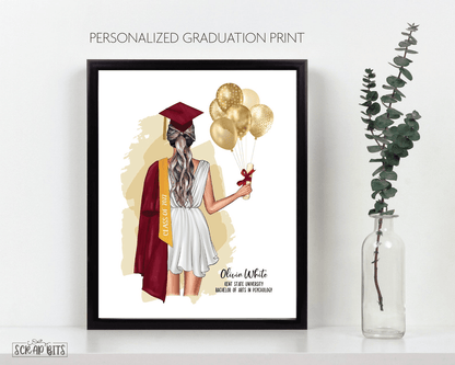 Female Graduation Print, Personalized Graduation Gift for Her, Half Body . Digital Portrait Print - Scrap Bits