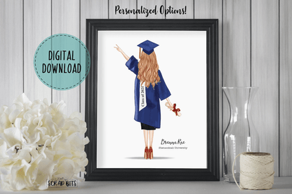 Female Graduation Print, Personalized Graduation Gift, Full Gown . Digital Portrait Print - Scrap Bits