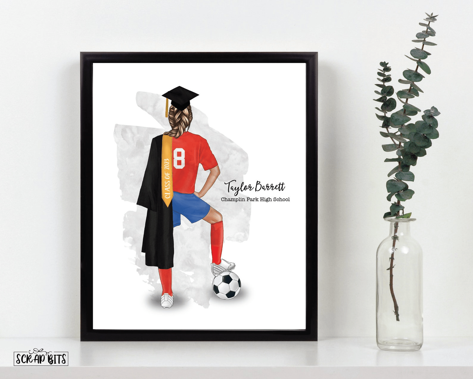 Female Soccer Graduation Print, Personalized Graduation Gift for Her . Digital Portrait Print - Scrap Bits