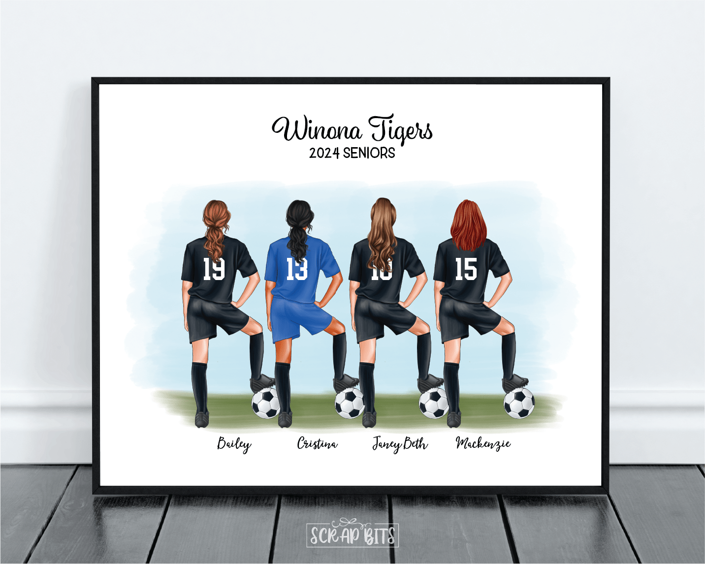 Female Soccer Team Print, Custom Soccer Team Gift . Personalized Digital Portrait Print - Scrap Bits
