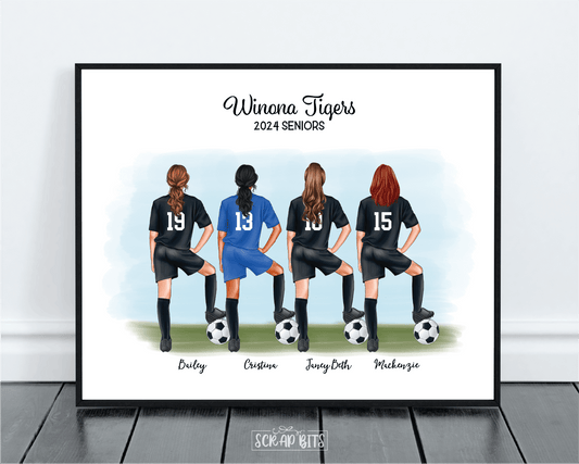 Female Soccer Team Print, Custom Soccer Team Gift . Personalized Digital Portrait Print - Scrap Bits