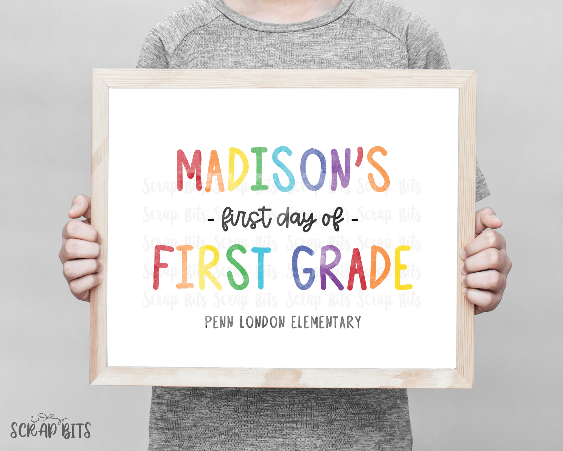 First Day of School Sign, Thin Watercolor Rainbow Cursive . Custom ANY GRADE Back To School Sign . 5 Digital Print Sizes - Scrap Bits