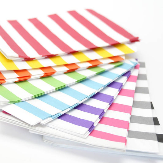 Flat Treat Bags, Horizontal Stripe Paper Gift Bags, Favor Bags (Medium) . 5x75 inches - Scrap Bits