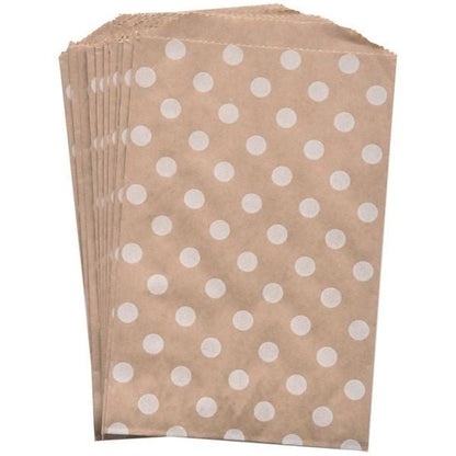 Flat Treat Bags, Kraft Paper Gift Bags . White Polka Dots, Stripes, Chevron or Honeycomb . 5x7.5 inches - Scrap Bits