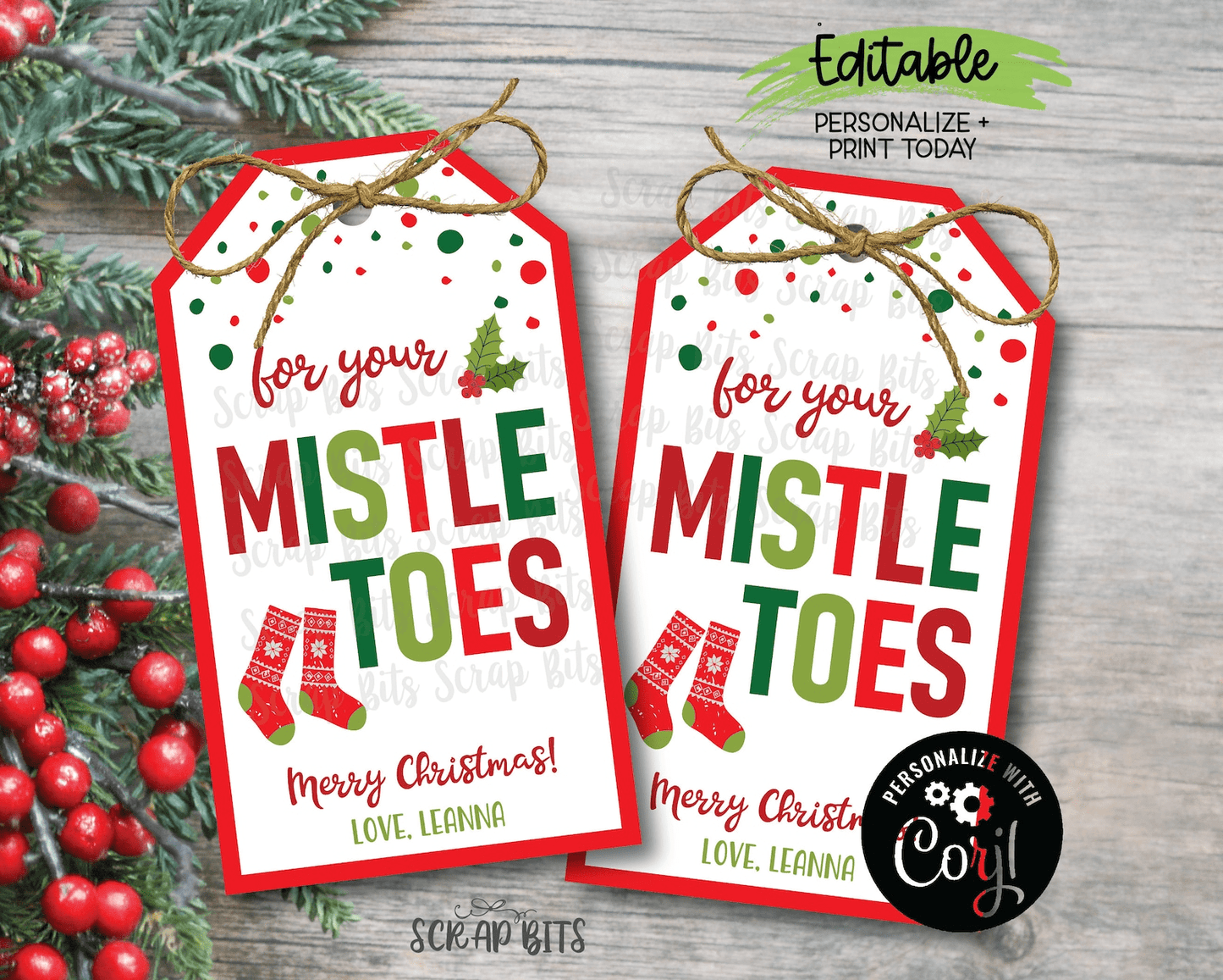 For Your Mistle Toes Sock Tags, Printable Christmas Gift Tags . Instant Download Editable Template - Scrap Bits