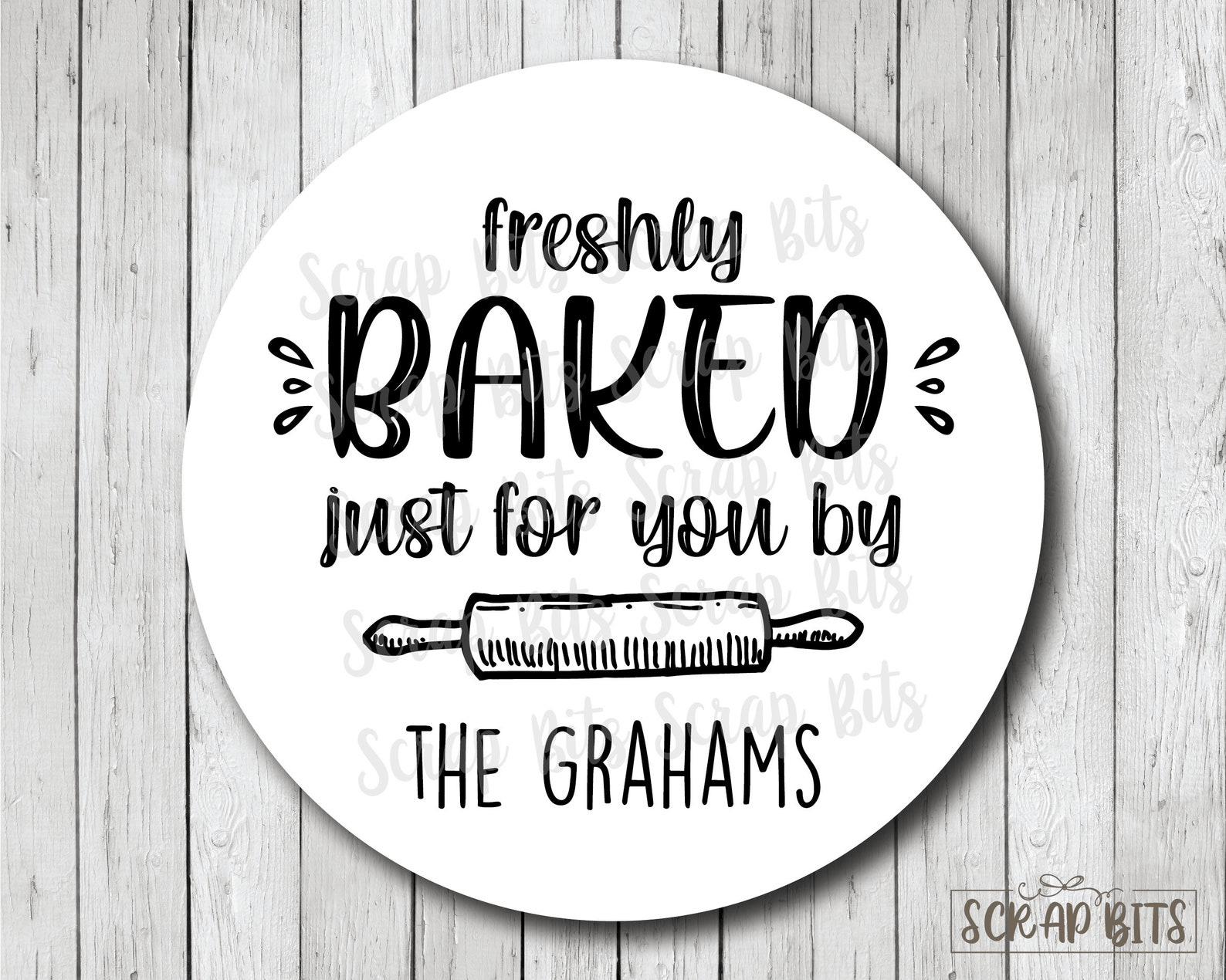 Freshly Baked Just For You Stickers, Personalized Rolling Pin Farmhouse Baking Labels - Scrap Bits