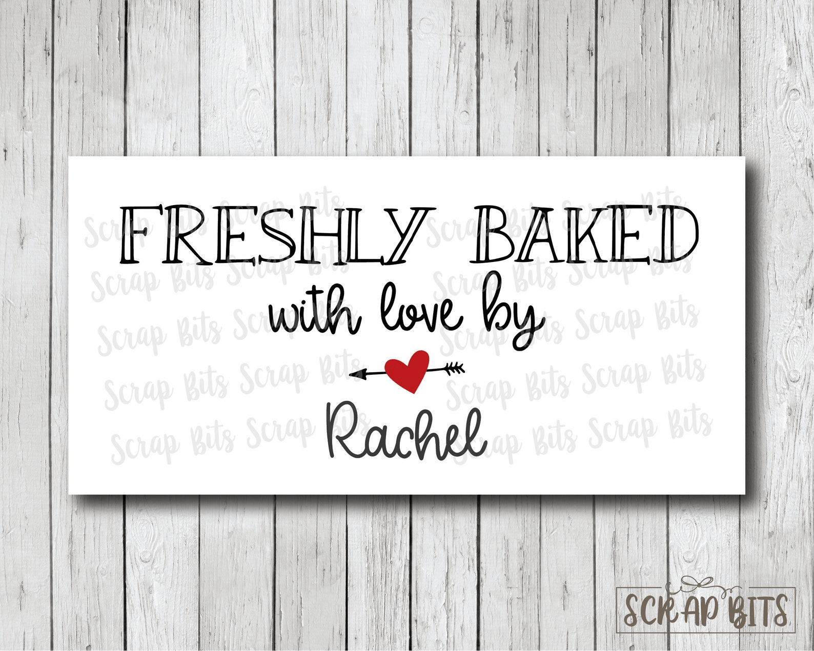 Freshly Baked Stickers, Arrow + Heart . Kitchen Labels, Personalized Baking Labels - Scrap Bits