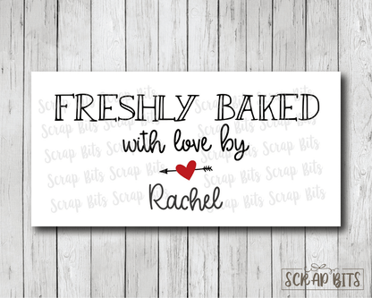 Freshly Baked Stickers, Arrow + Heart . Kitchen Labels, Personalized Baking Labels - Scrap Bits