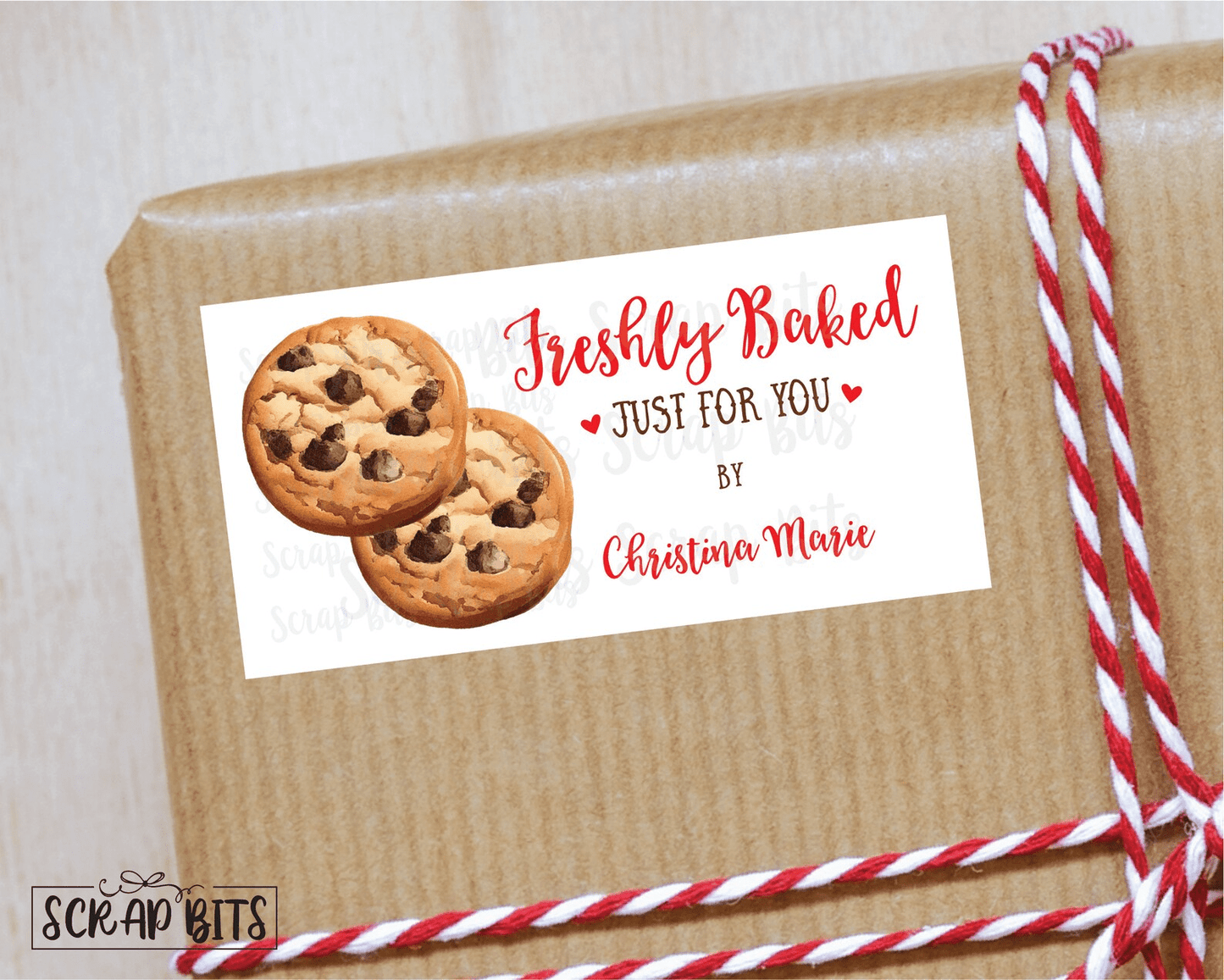 Freshly Baked Stickers, Chocolate Chip Cookies . Personalized Holiday Baking Labels - Scrap Bits