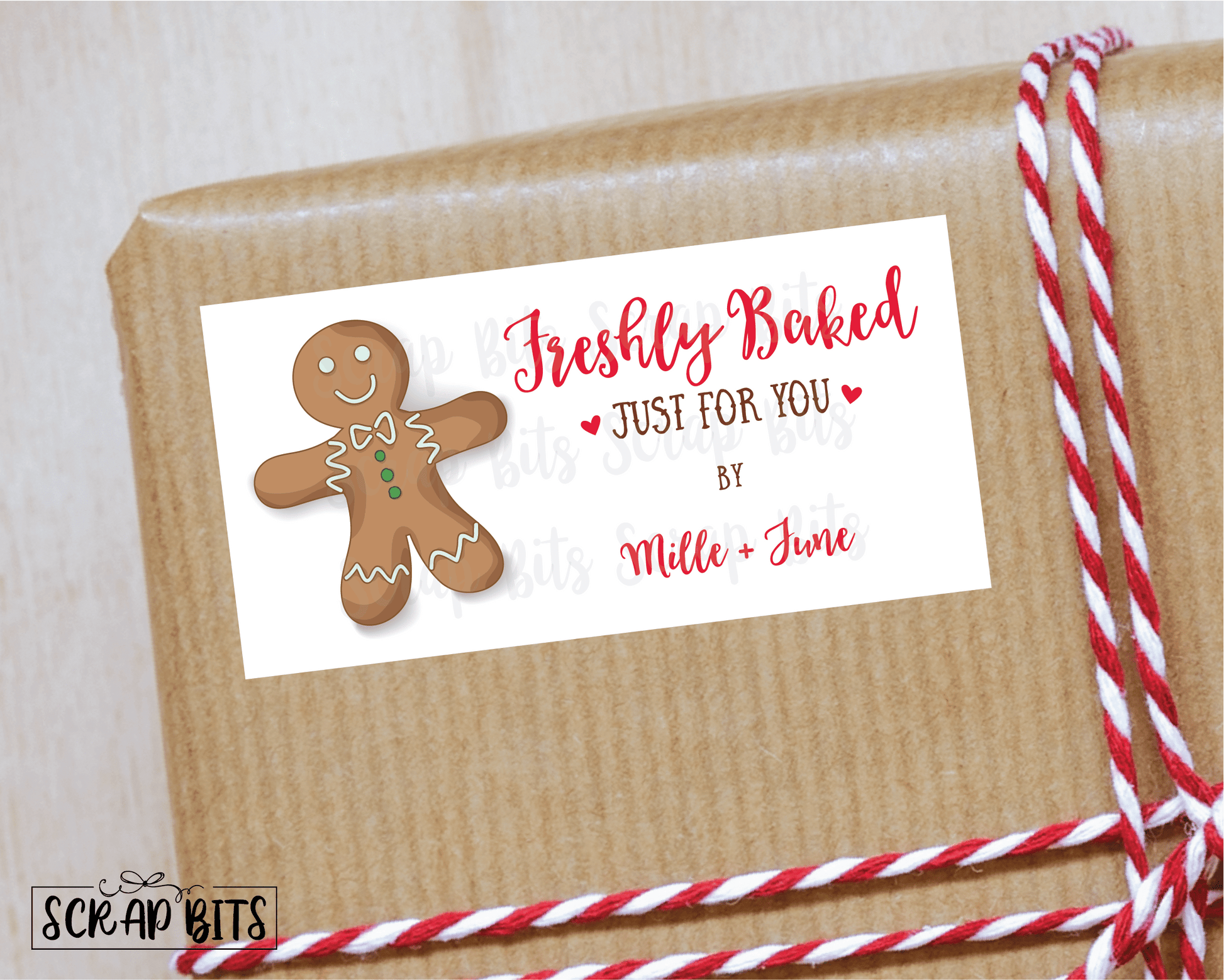 Freshly Baked Stickers, Gingerbread Cookie . Personalized Holiday Baking Labels - Scrap Bits