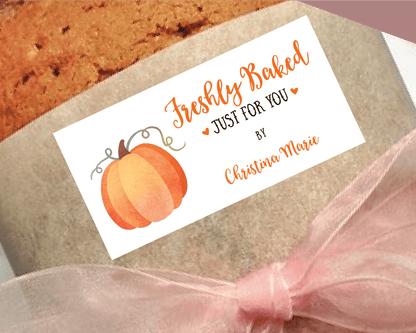Freshly Baked Stickers, Watercolor Pumpkin . Personalized Holiday Baking Labels - Scrap Bits