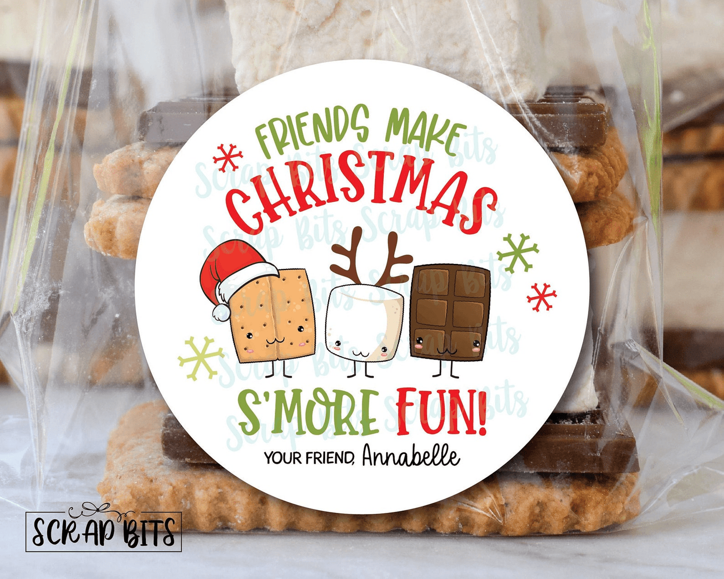 Friends Make Christmas Smore Fun, S'mores Christmas Stickers or Tags - Scrap Bits