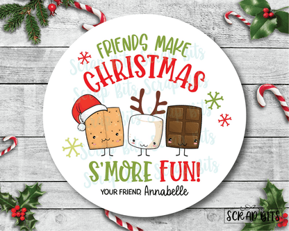 Friends Make Christmas Smore Fun, S'mores Christmas Stickers or Tags - Scrap Bits