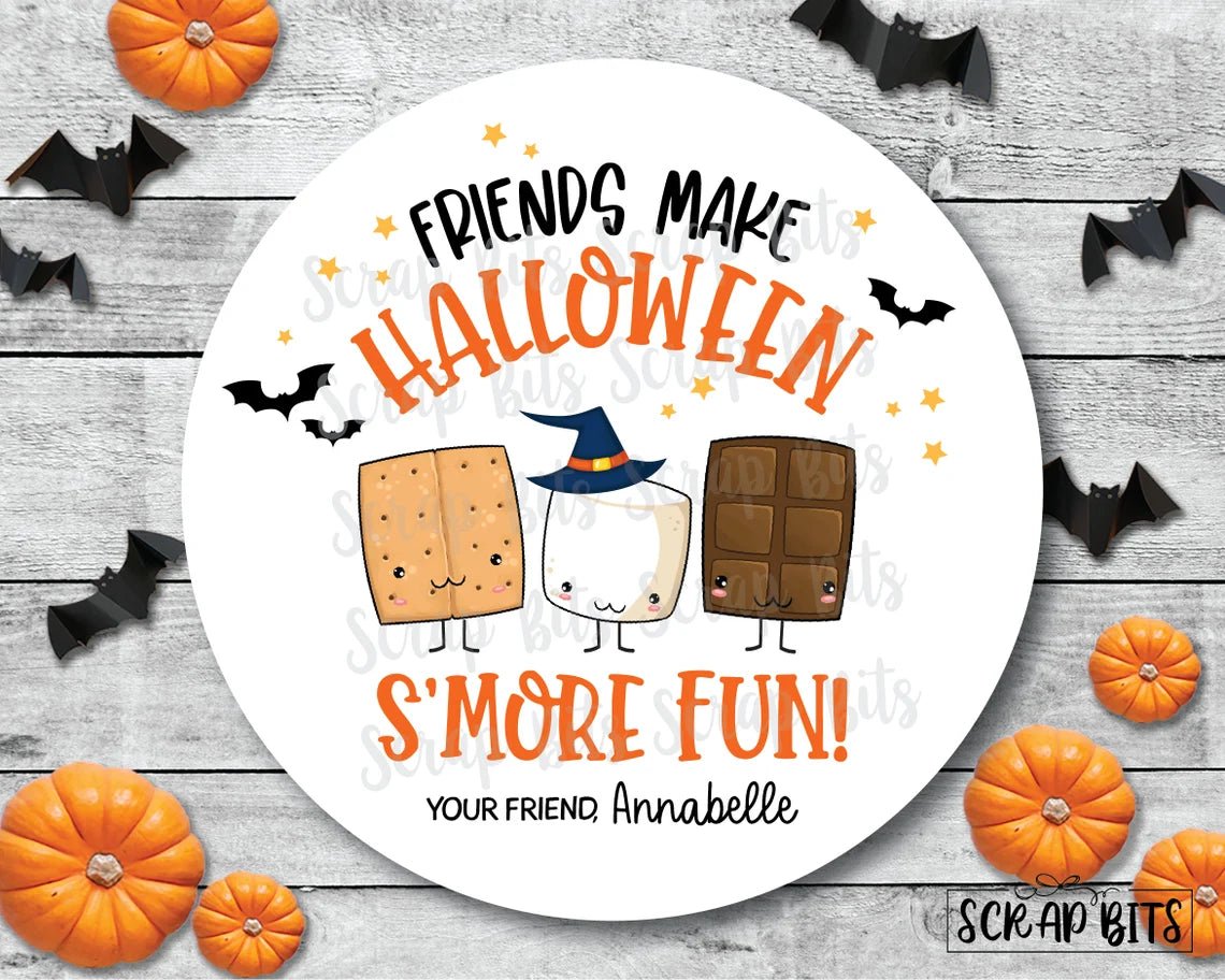 Friends Make Halloween Smore Fun, S'mores Halloween Stickers or Tags - Scrap Bits