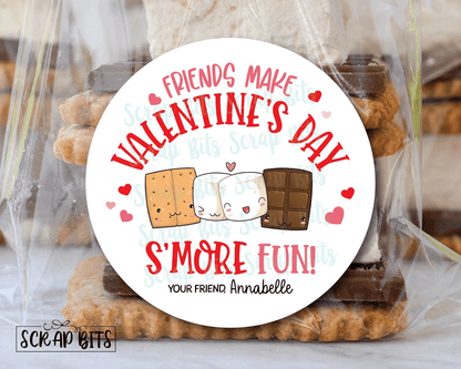 Friends Make Valentine's Day Smore Fun, S'mores Valentine Stickers or Tags - Scrap Bits