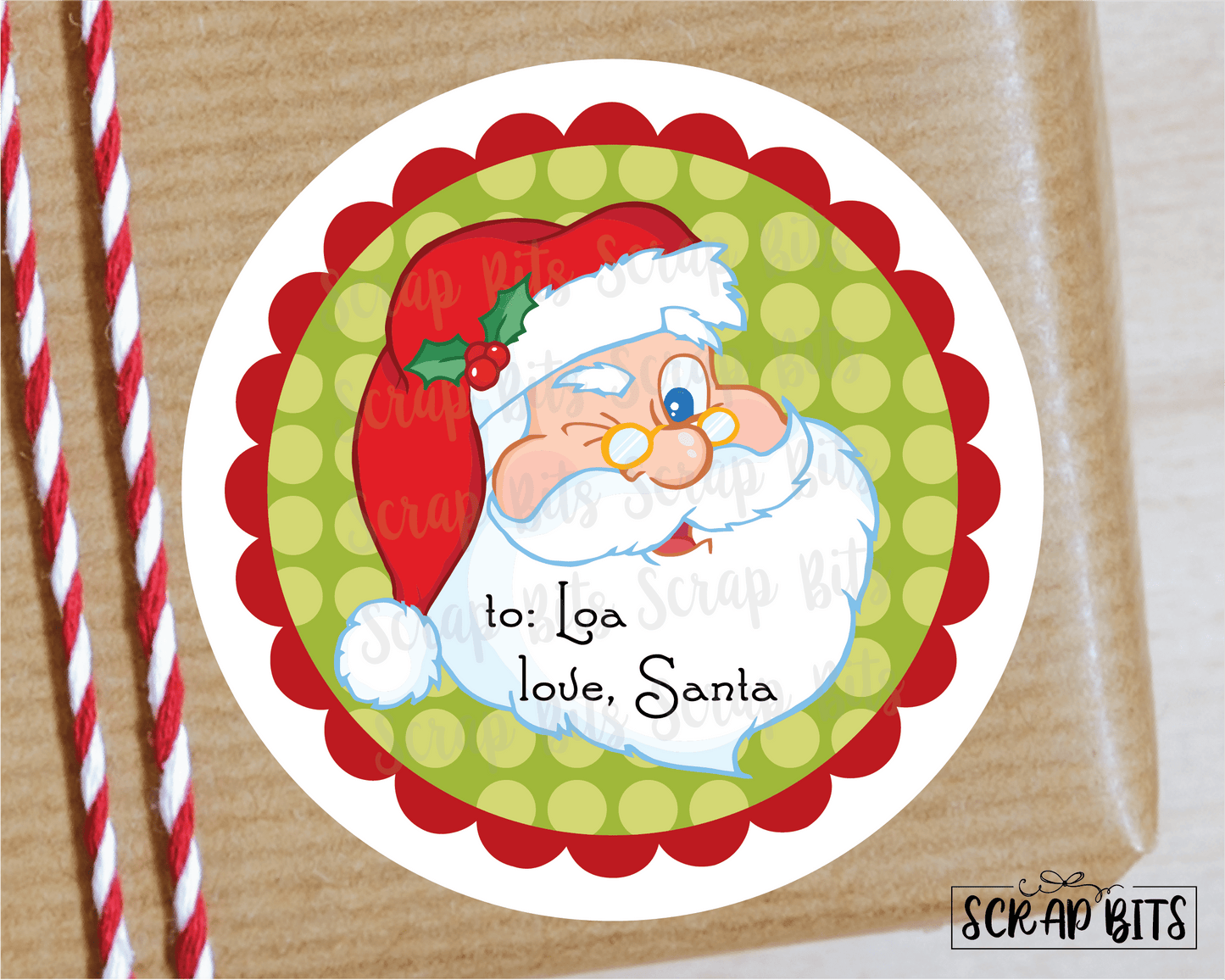 From Santa Stickers or Tags, Santa Wink . Christmas Gift Labels - Scrap Bits