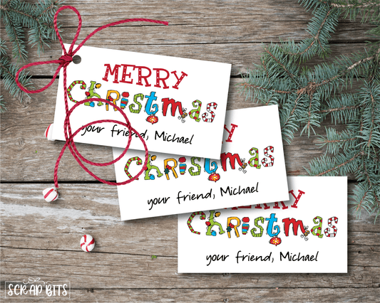 Fun Fonts Merry Christmas Tags . Personalized Christmas Gift Tags - Scrap Bits