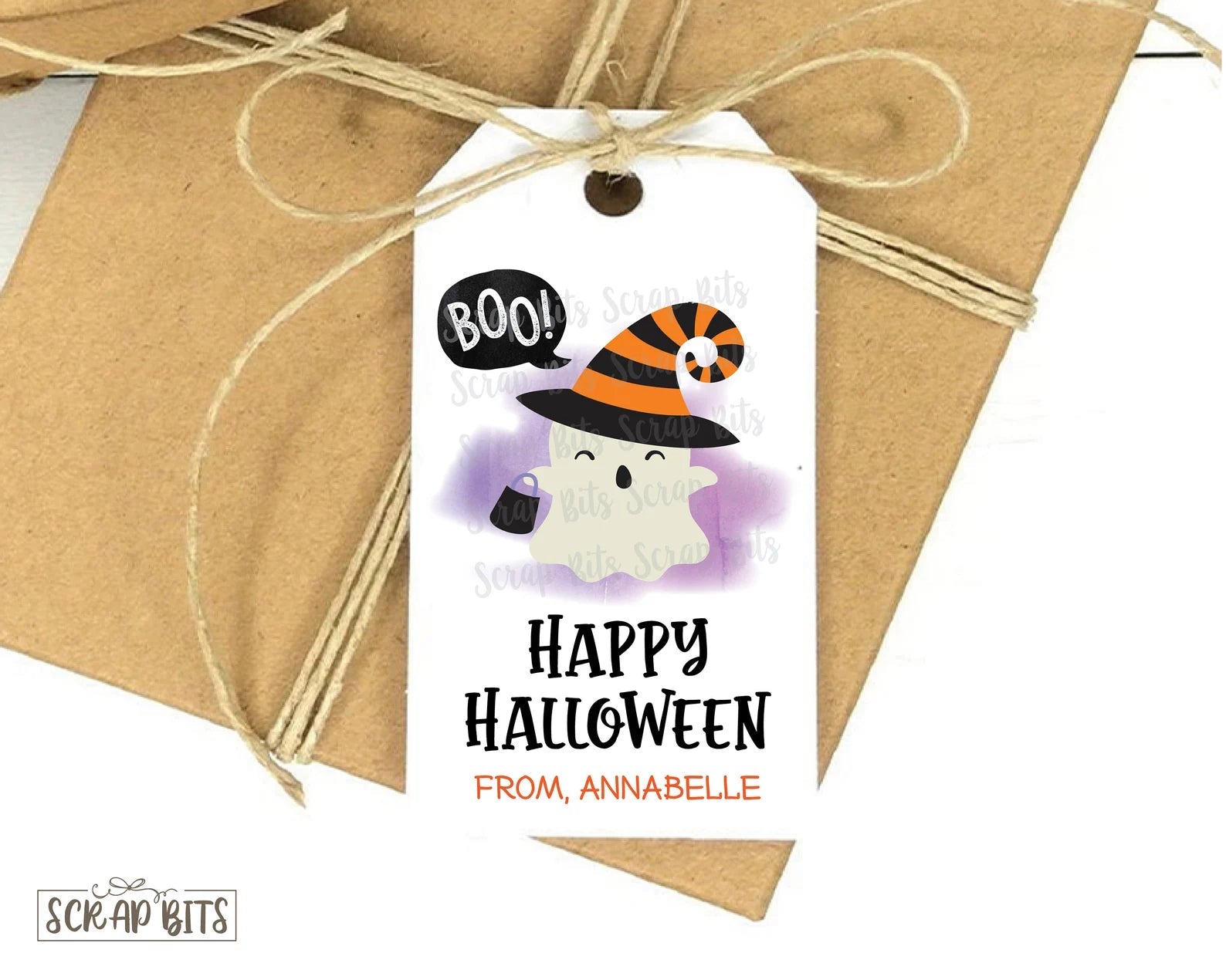 Ghost Witch . Halloween Treat Bag Tags - Scrap Bits