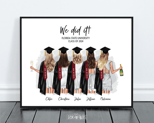 Girl Best Friends Graduation Print, Custom Friends Graduation Gift . Personalized Digital Portrait Print - Scrap Bits