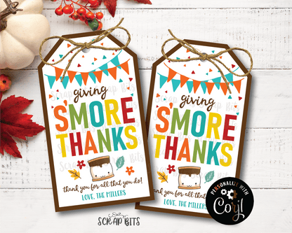 Giving S'more Thanks Tags, Printable S'more Thanksgiving Tags . Instant Download Editable Template - Scrap Bits