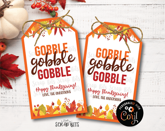 Gobble Gobble Gobble Tags, Printable Thanksgiving Tags . Instant Download Editable Template - Scrap Bits