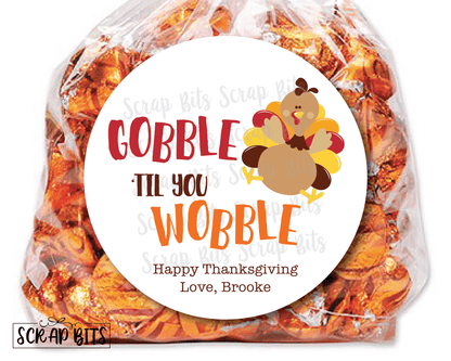 Gobble Til You Wobble Stickers, Turkey . Thanksgiving Stickers or Tags - Scrap Bits