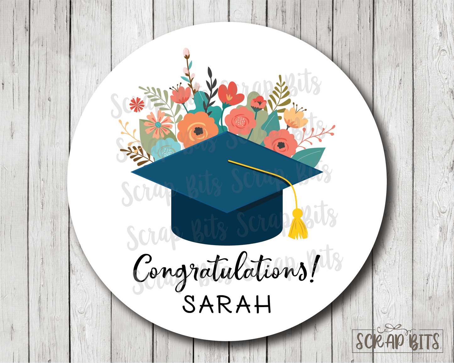 Graduation Cap with Flowers . Graduation Stickers or Tags - Scrap Bits