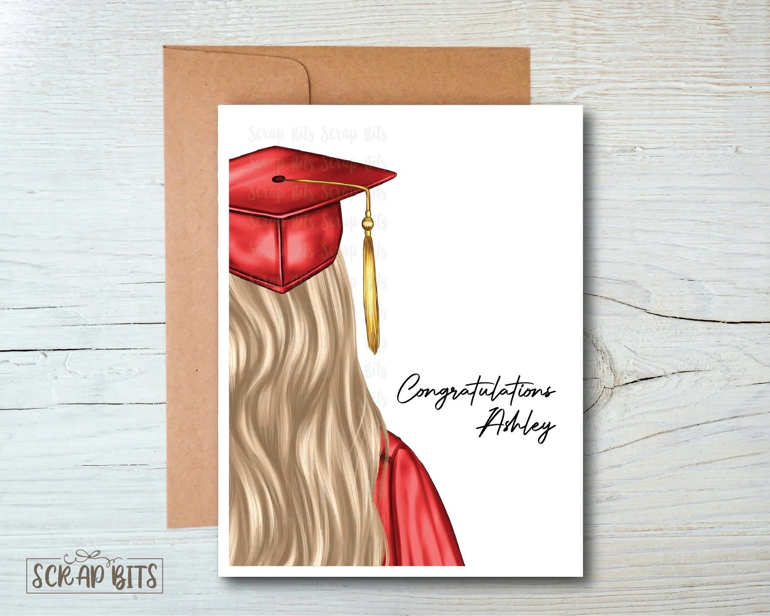 Personalized Graduation Potrait Card, Female Close Up Congratulations Card Scrap Bits Personalized Graduation Potrait Card, Female Close Up Congratulations Card Scrap Bits