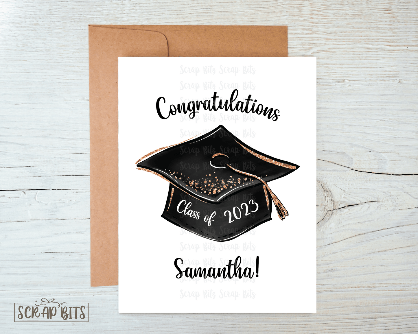 Graduation Card, Graduation Cap Faux Glitter Accents . Graduation Note Cards, Single or Set of 10 - Scrap Bits