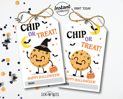 Halloween Chocolate Chip Cookie Tags, Chip Or Treat, Printable Halloween Tags, Instant Download - Scrap Bits