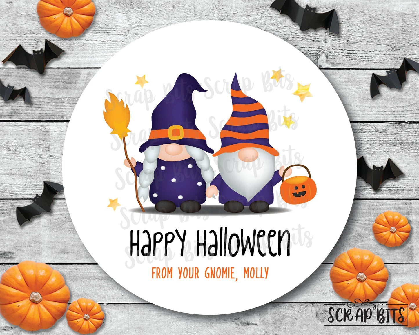 Halloween Gnomes . Halloween Treat Bag Stickers or Tags - Scrap Bits